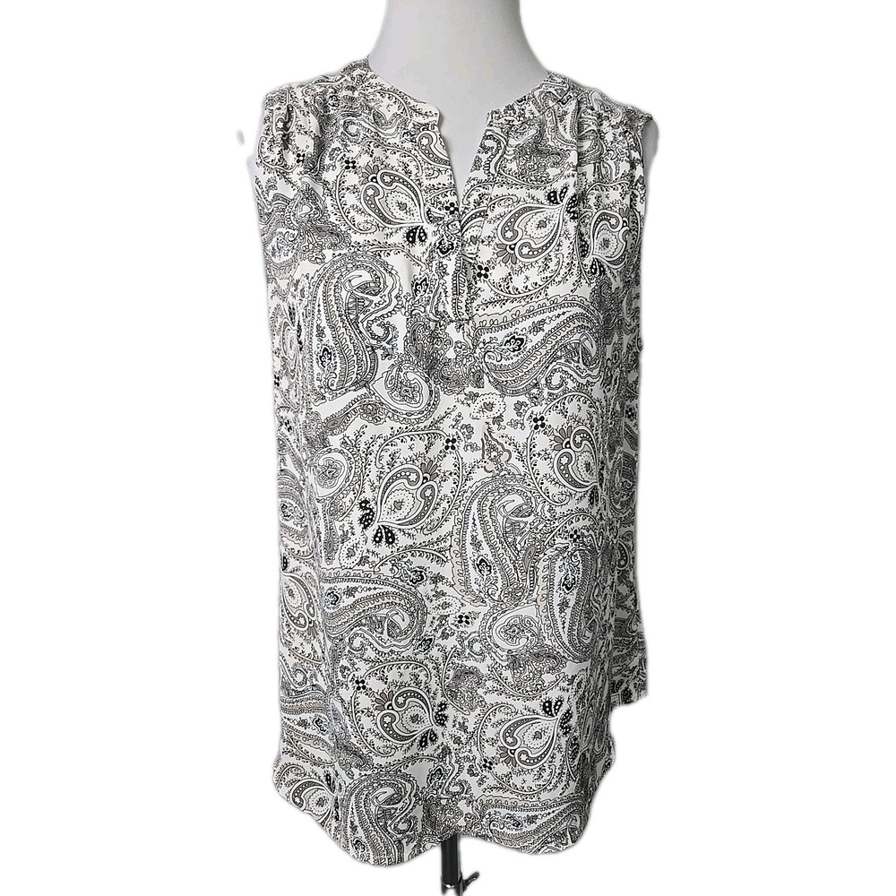 Lila Rose‎ Black White Paisley Chiffon Sleeveless Top Large L